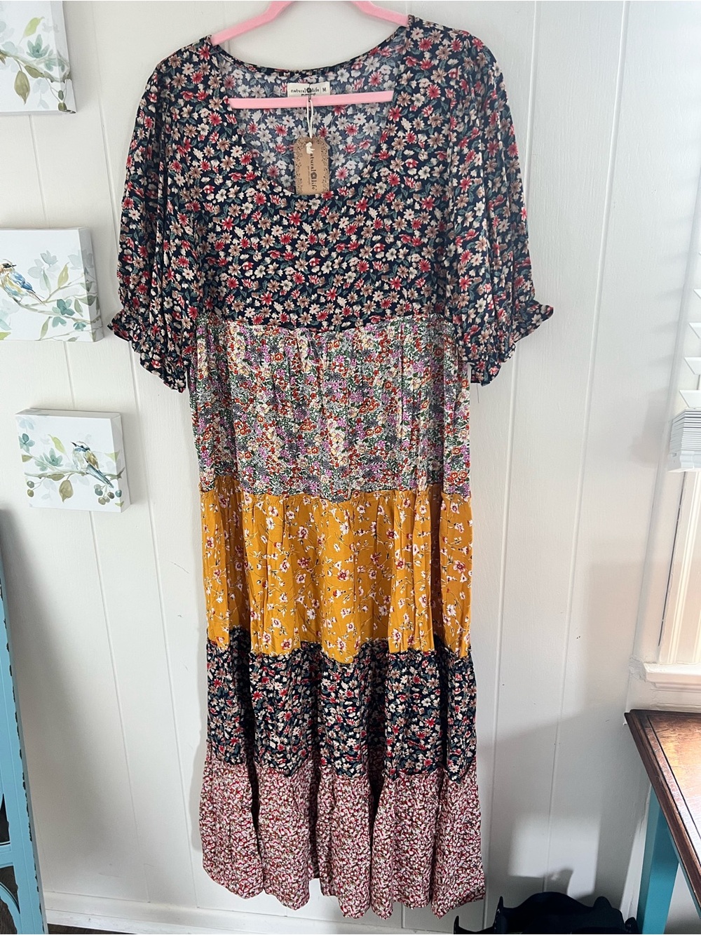 NWT Medium NATURAL LIFE Mixed Floral Tiered Maxi Dress Boho Style